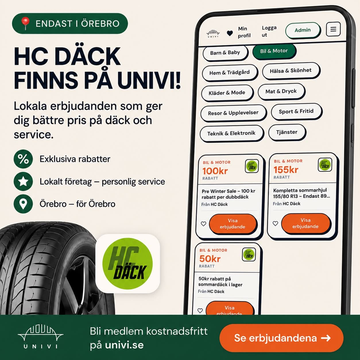 HC Däck på Univi – lokala erbjudanden i appen